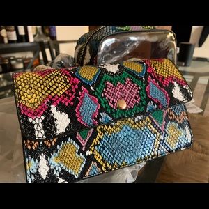 NWT 2 in 1 Multi-Color Snakeskin & Transparent Bag